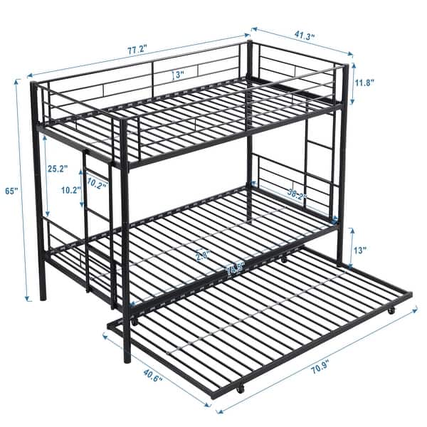 dimension image slide 1 of 2, Twin over Twin Size Metal Bunk Bed with Trundle