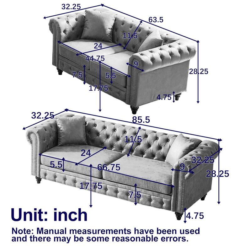 3-Seat and 2-Seat Sofa Set with Wood Legs, Soft Tech Fabric