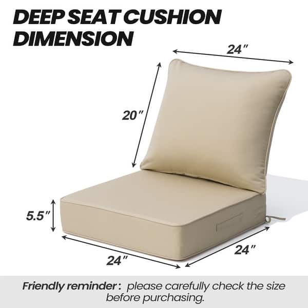 dimension image slide 2 of 4, 24"x 24" Outdoor Premium Deep Seat Sunbrella Cushion Set Chair Cushion