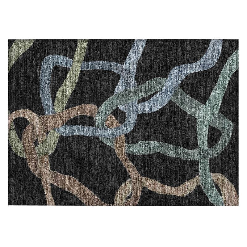 Machine Washable Indoor/ Outdoor Abstract Links Chantille Rug