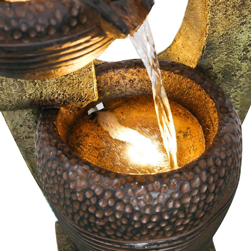 Outdoor Water Fountain with Light, 40'' Resin Water Feature