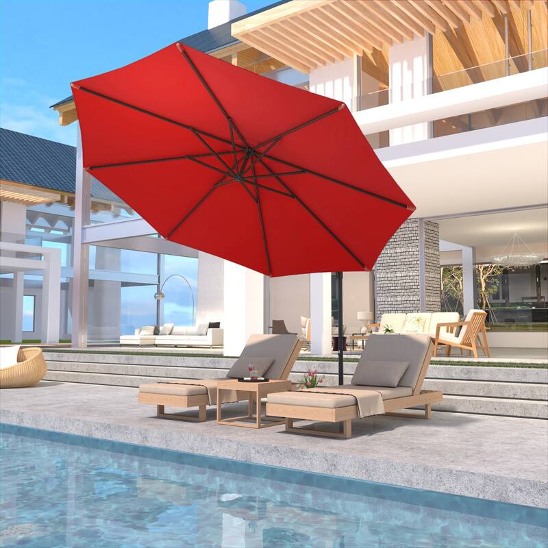 EROMMY 10ft Offset Hanging Umbrella - Easy Tilt, 99.9% UV Protection, Heavy-Duty Iron Frame
