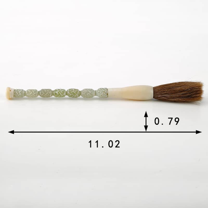 Artissance 11" Green Hand Carved Jade Lucky Pattern Calligraphy Brush