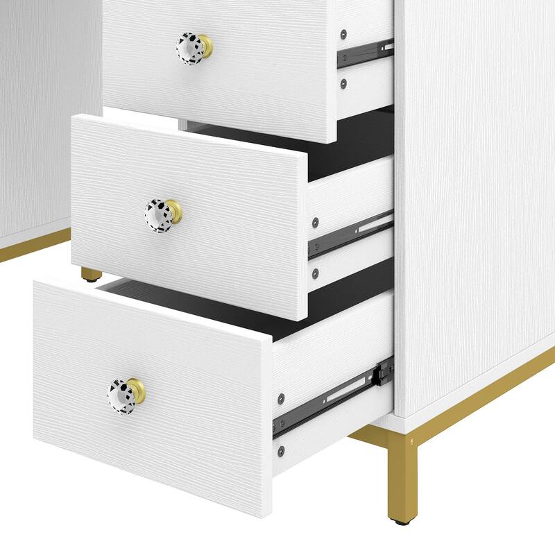 Moasis 45.5" Modern Vanity Table, 8 Drawers, Lights, Mirror, Power Outlet