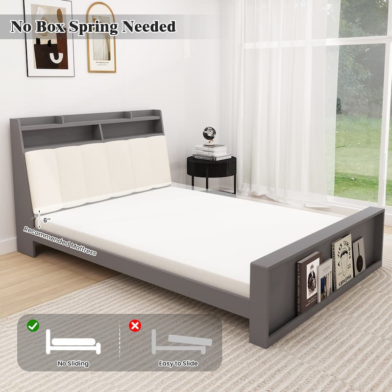 Gymax Full Size Bed Frame w/ Storage Modern Platform Bed Mattress