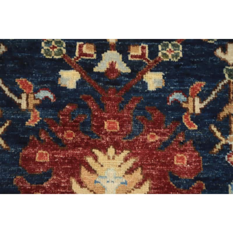 Hand Knotted Oriental 100% Wool Carpet Traditional All-Over Navy Blue & Blues Ziegler Runner Rug - 11' 7'' X 2' 5''