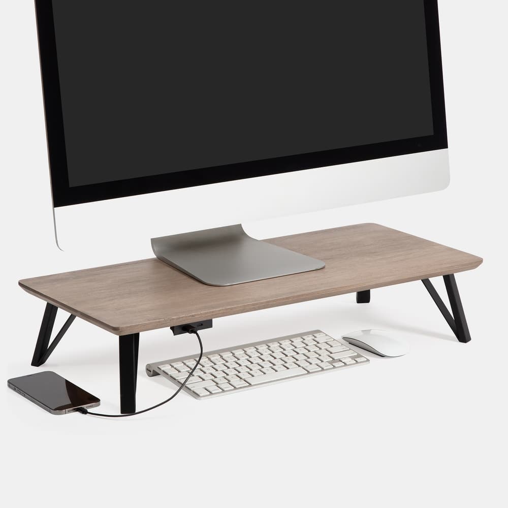 Jani Wood Monitor Stand Riser Desk - Ergonomic Design Stand, Desktop Organizer Table for Home, Office Workspace, Gaming Desk