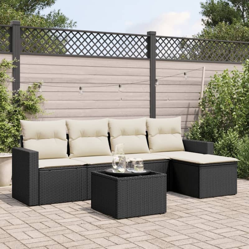vidaXL Garden Sofa Set Black PE rattan 6 Piece Set Modular - 21.7 x 21.7 x 14.6