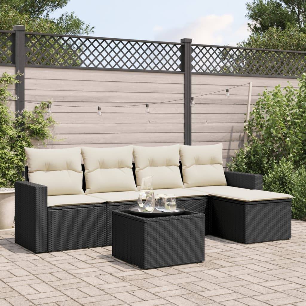 vidaXL Garden Sofa Set Black PE rattan 6 Piece Set Modular - 21.7 x 21.7 x 14.6