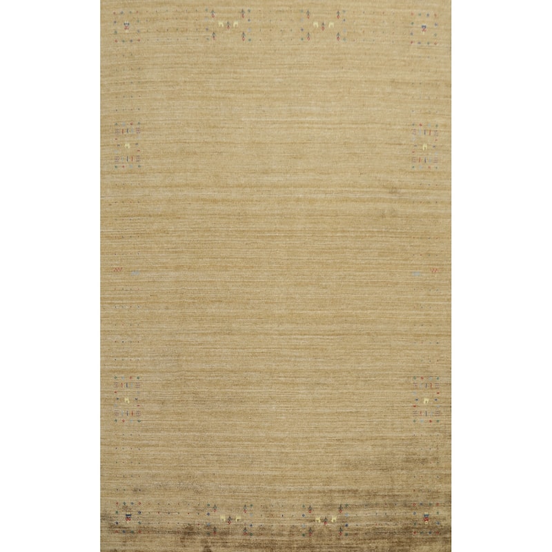 Hand Knotted Oriental Viscose Silk Carpet Tribal Animal Pictorial Yellow & Gold Gabbeh Area Rug - 11' 11'' X 9' 1''