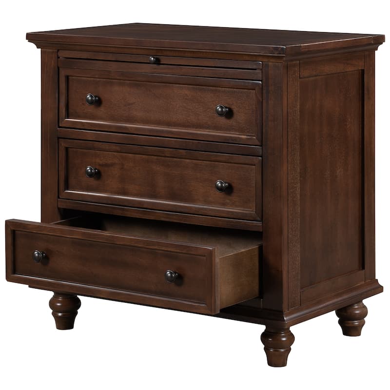 3-Drawer Storage Wood Cabinet, End Table with Pull out Tray