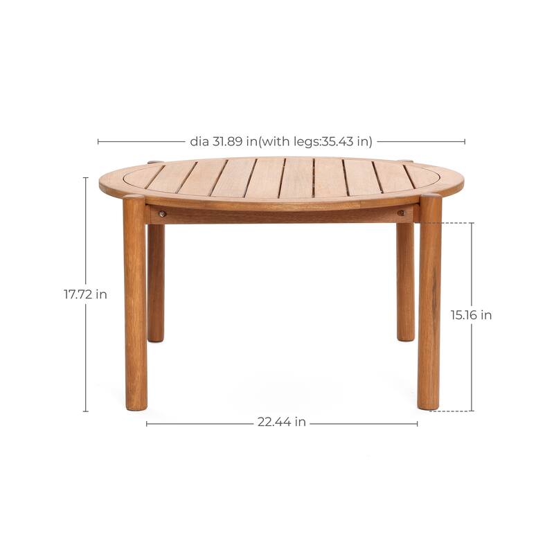 Natural Wooden Outdoor Coffee Table, Round Solid Wood Patio Table - 17.72" H