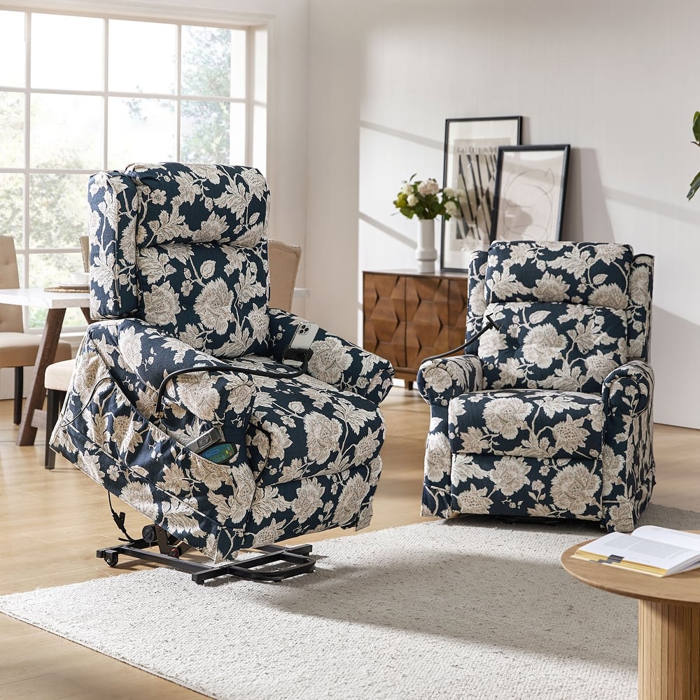 Billy Traditional Lift Assist Power Recliner With Massage Heat And Manual Headrest Set of 2 by HULALA HOME