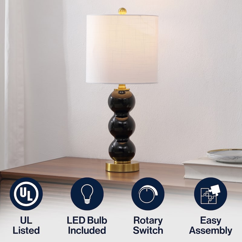 Wilson 21" Glass/Metal LED Table Lamp, White/Brass Gold by JONATHAN Y