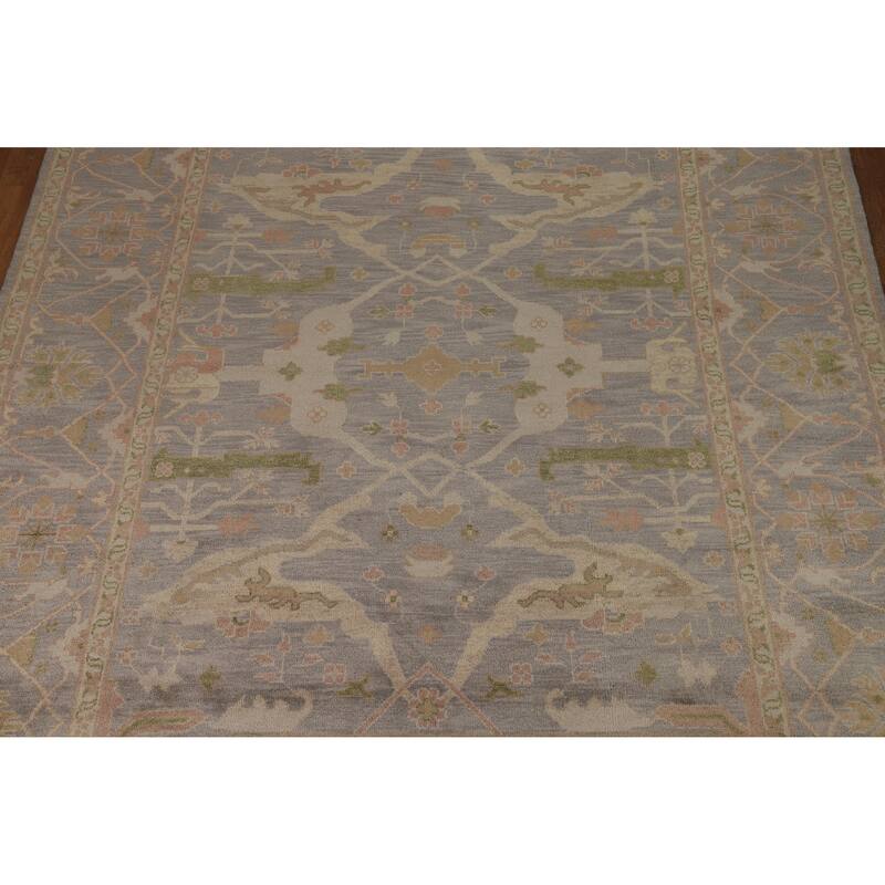 All-Over Gray Oushak Indian Area Rug Hand-Knotted Wool Carpet - 9'3" x 12'0"