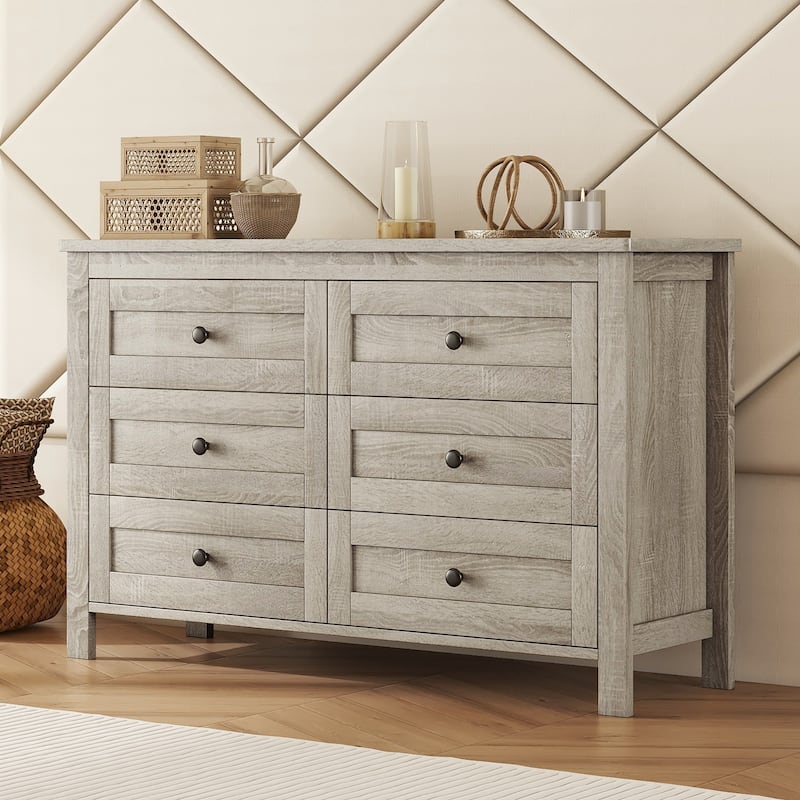 Retro Farmhouse Style Wooden Dresser with 6 Drawer, Storage Cabinet for Bedroom