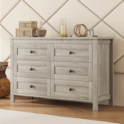 Retro Farmhouse Style Wooden Dresser with 6 Drawer,Storage Cabinet for Bedroom,Space Saving