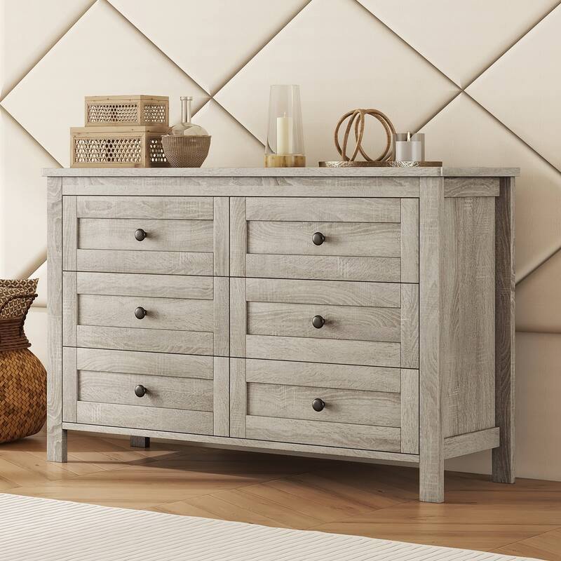 Retro Farmhouse Style Wooden Dresser with 6 Drawers, Storage Cabinet for Bedroom