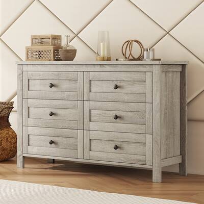 Retro Wooden Dresser with 6 Drawer,Storage Cabinet for Bedroom 52.6 D x 15.7 W x 31.5 H Inch