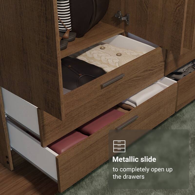 Madesa 6 Doors 6 Drawers Wardrobe With Hanging Space 94"L