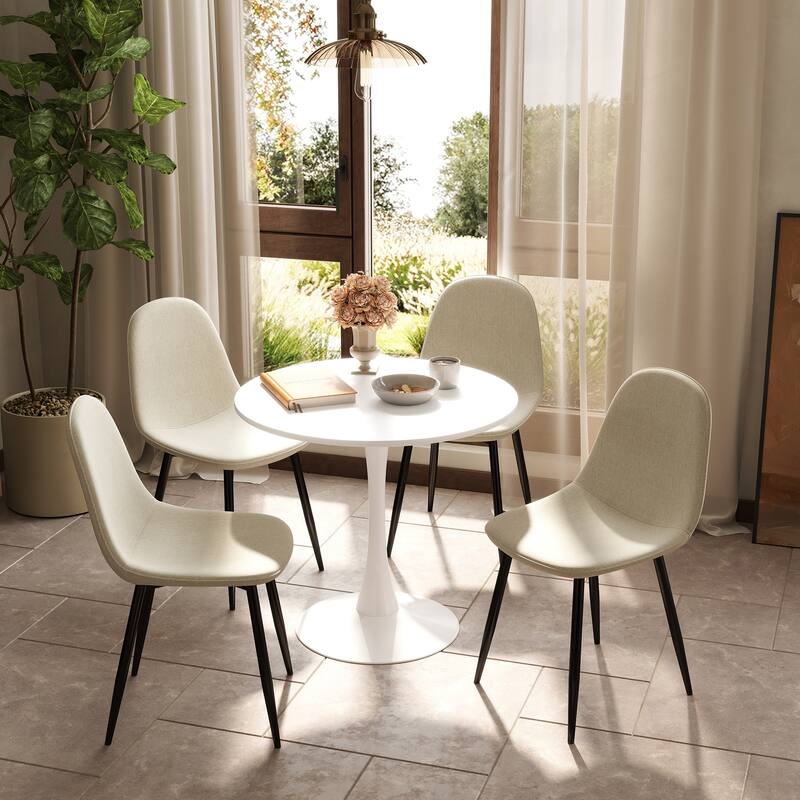 Homy Casa 5-Piece Modern Dining Set with Round Pedestal Table and 4 Upholstered Side Chairs - Tan