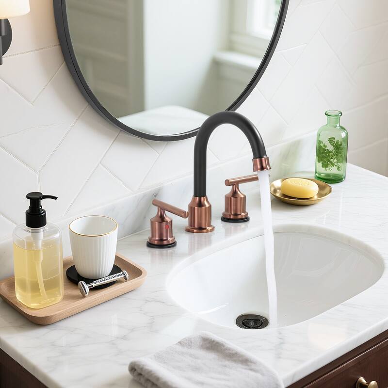 WOWOW 8 in. Widespread Double-Handle Bathroom Faucet with Drain Kit