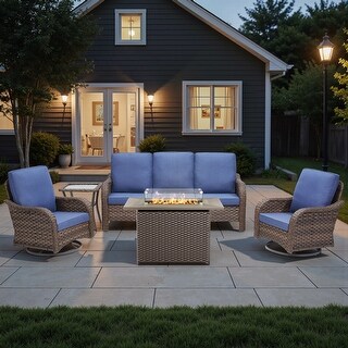 Pocassy Patio Sofa Swivel Chairs with Fire Table Funiture - Bed Bath ...