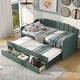 preview thumbnail 8 of 14, Twin Size Upholstered Daybed with Trundle and Three Drawers, Wood Slat Support Sofa Bed for Kids Adults Bedroom Furniture Green - Twin