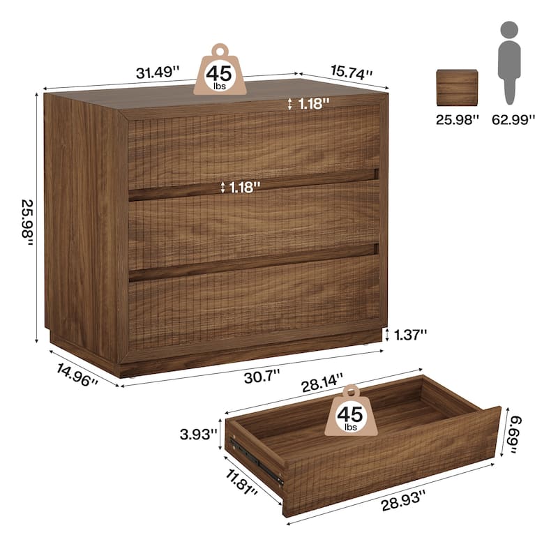 31-inch Wide Farmhouse Nightstand with 3 Drawers