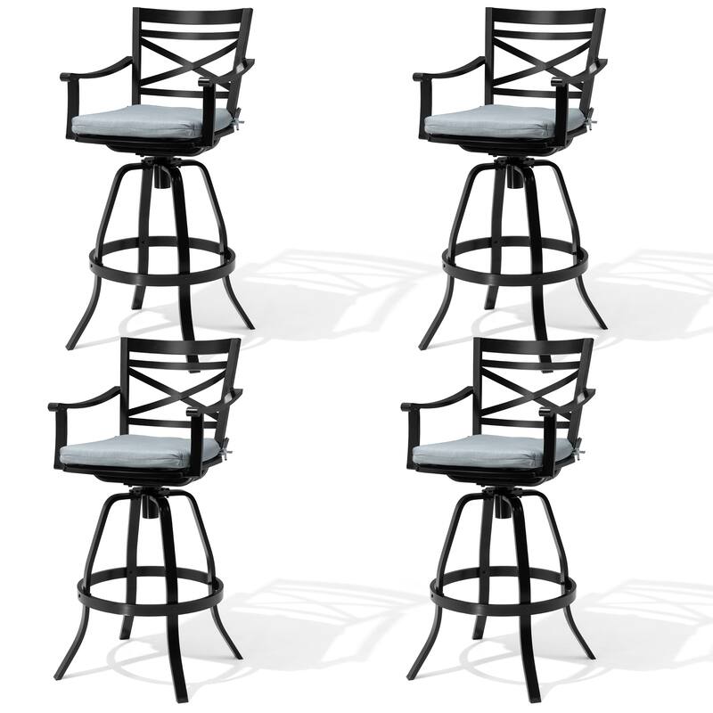 Pellebant Patio Outdoor Aluminum Swivel Bar Stools with Sunbrella Cushion - 21.7 in W x 16.5 in D x 46 in H - CASTMIST-4PC