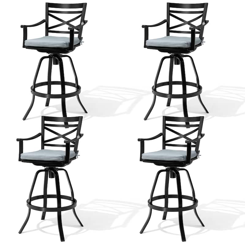 Pellebant Patio Outdoor Indoor Aluminum Swivel Bar Stools Dining Chairs with Sunbrella Cushion - CASTMIST - 4-Piece