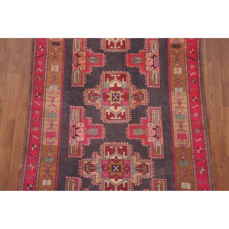 Hand Knotted Oriental 100% Wool Carpet Traditional Geometric Greys & Charcoal Meshkin Runner Rug - 10' 3'' X 3' 10''