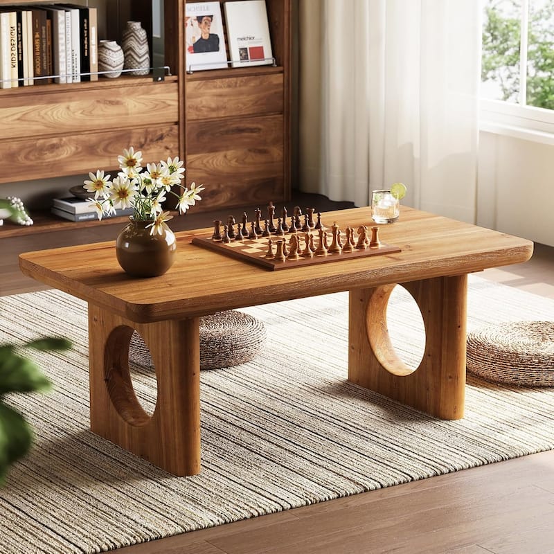 47" Rectangle Solid Wood Coffee Table, Farmhouse Center Table for Living Room - 47.24" W × 23.62" D × 17.72" H