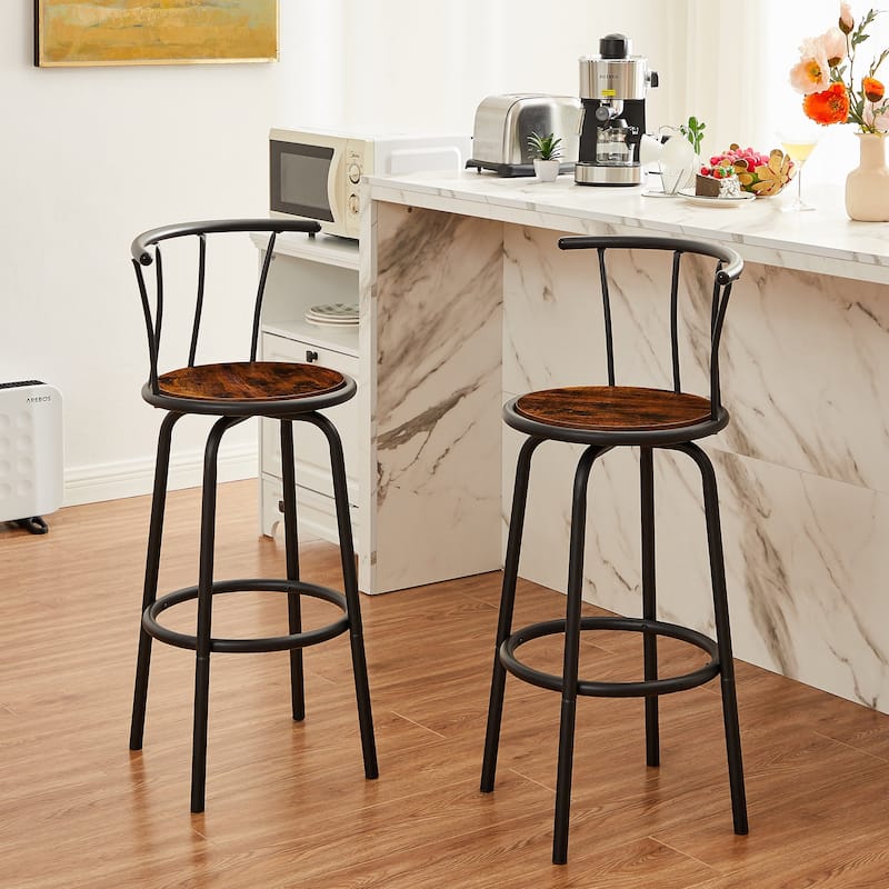 VECELO, 3-Piece Bar Table Set, Rustic Dining Room Pub Tables with Storage Shelf, 2 Back Barstools, Counter Height,