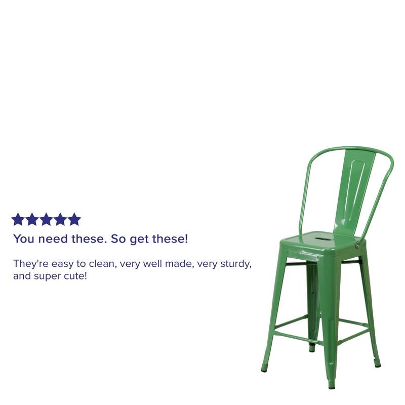 24'' High Metal Indoor-Outdoor Counter Height Stool with Back