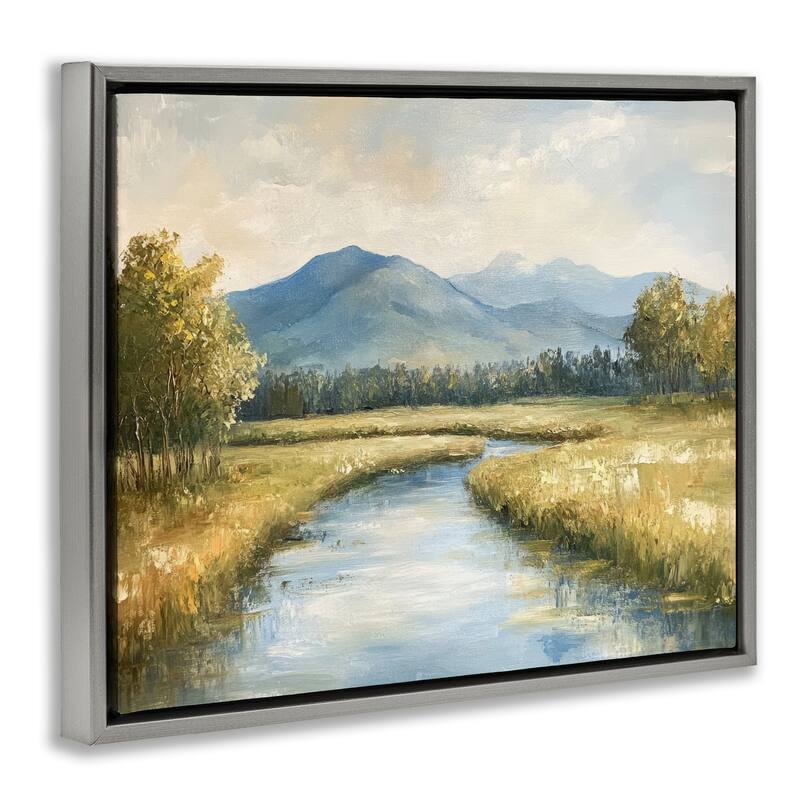 Stupell River Bend with Tall Grass Framed Floater Canvas Wall Art Design By Petal Prints Design