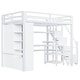 preview thumbnail 10 of 11, Full Size Loft Bed with Built-in Desk and Wardrobe, Kids Metal Bed Frame with USB Ports, 5-layer Shelf for Bedroom