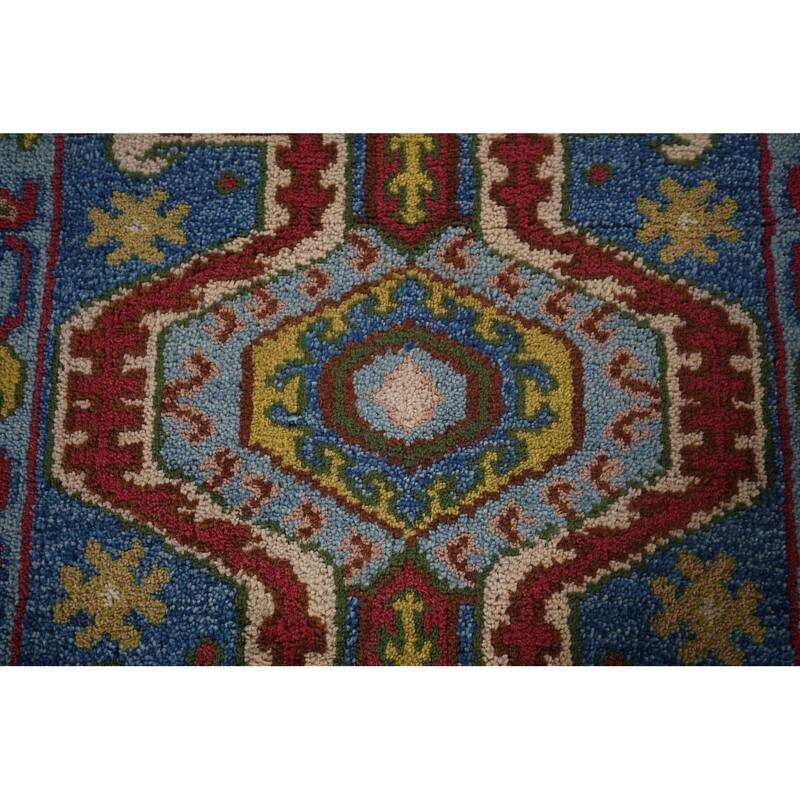 Geometric Blue Kazak Oriental Runner Rug Handmade Wool Carpet - 2'5"x 9'10"