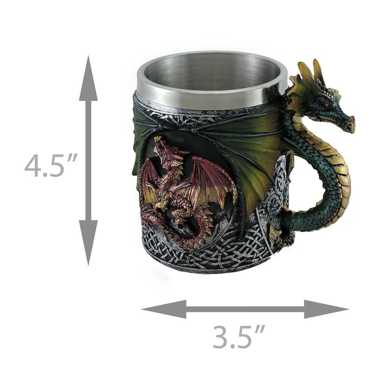 Gothic Dragon Tankard Celtic Knot Work Mug W/Stainless Steel Insert - 4.5 X 3.5 X 3.5 inches