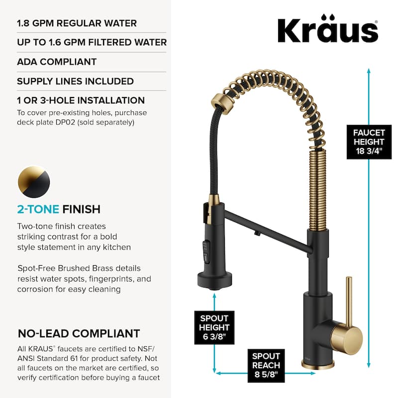 Kraus Bolden 2-Function 1-Handle Commercial Pulldown Kitchen Faucet