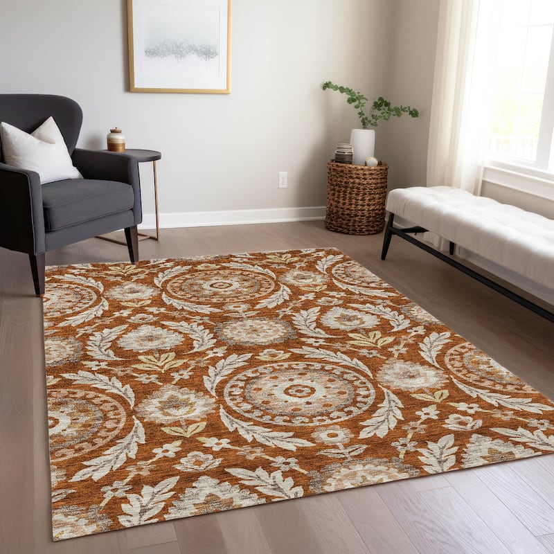 Machine Washable Indoor/ Outdoor Chantille Suzani Boho Rug