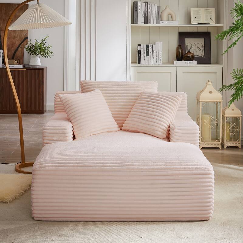 Lazy Sofa Chair Single Chaise Lounge Corduroy Upholstered Sleeper Sofa Ergonomic Couch Chair with Full Foam Cushion and Pillows