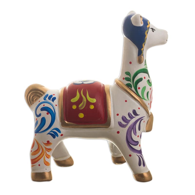 Novica Handmade Chullo Llama In White Ceramic Figurine