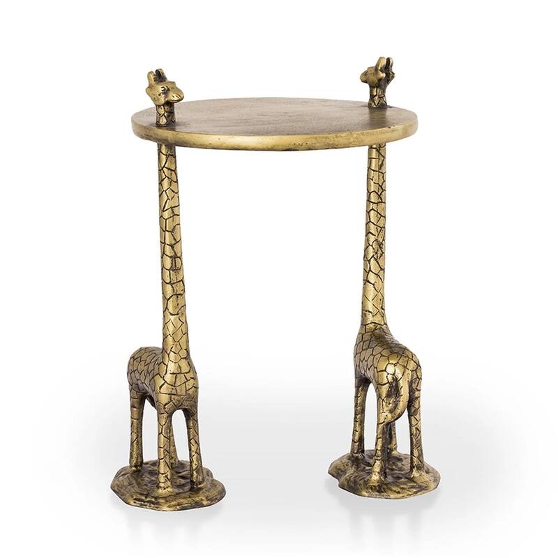 Spi Home Giraffe Pair Golden Finish Cast Aluminum End Table 22 Inches - 22 X 14.5 X 14.5 inches