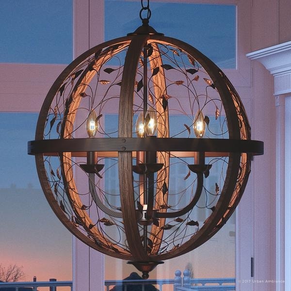 Luxury Art Nouveau Chandelier, 29"H x 24"W, with Chic Style, Walnut Stained Wood, Midnight Bronze Finish (60 to 100 Watts - Steel - Bronze - 4 to 6 - - Chandeliers For Bedrooms by Overstock.com
