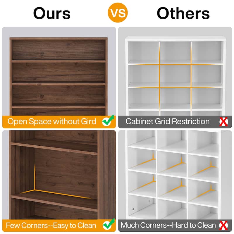 9 Tiers Shoe Cabinet 40-45 Pairs Heavy Duty Wood Freestanding Shoe Storage Cabinet with Open Storage for Entryway