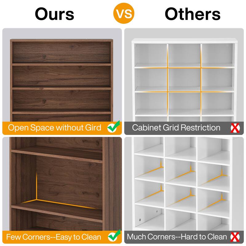 Wood Shoe Cabinet, Freestanding Shoe Storage Cabinet, Open Storage Shoe Organizer Entryway Shoe Rack Cabinet