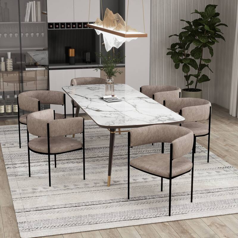 Dining Chair in Leather with Open-Back and Powder Coated Iron Legs Set of 4