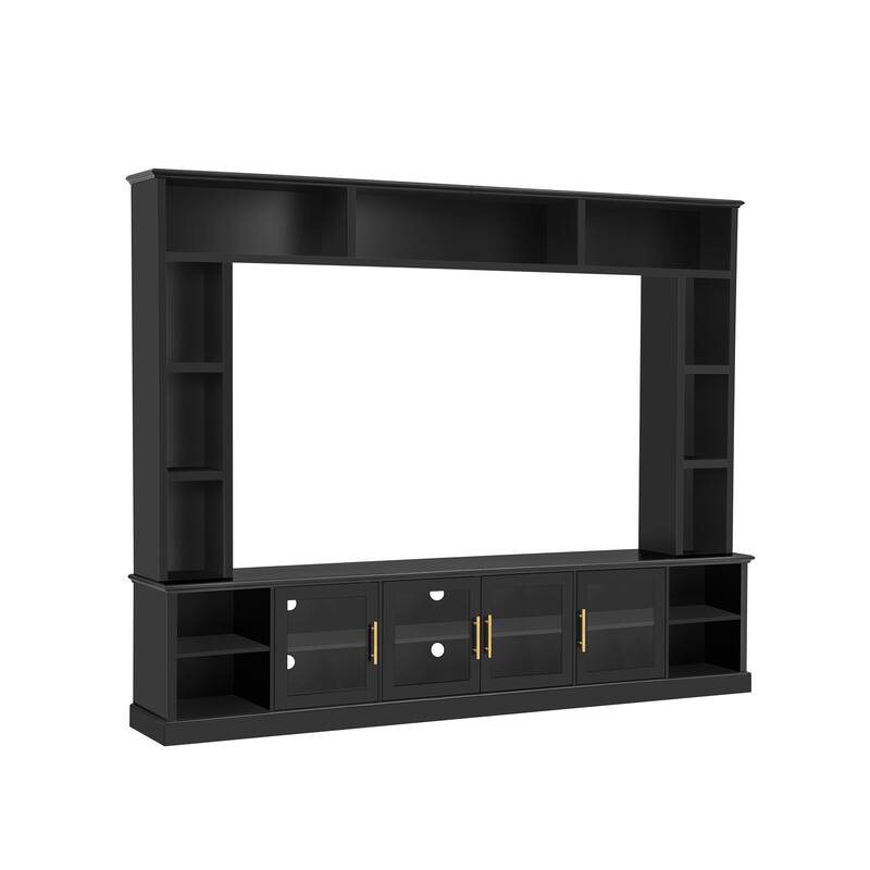 Entertainment Center Wall Unit for TVs up to 80", All-in-One TV Stand Glass Doors Storage Cabinet Bookcase Wine Rack
