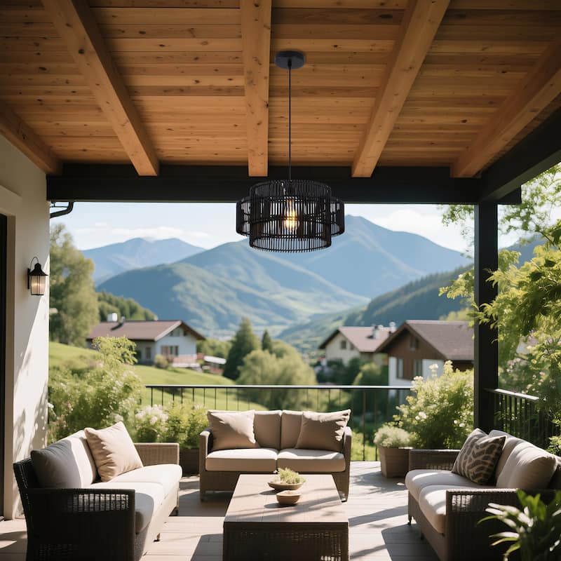 Solara 16 in. 2-Tiers 1-Light Pendant Light with Bamboo Round Shade, No Bulbs Included